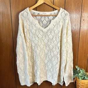 Peace Love World Boho Crochet Knit Sweater XL Cream V Neck Boho Lace Festival